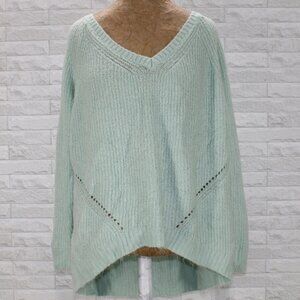 SO Sweater Knit Cut Out Oversized Criss Cross Back Asymmetrical Pale Green Large